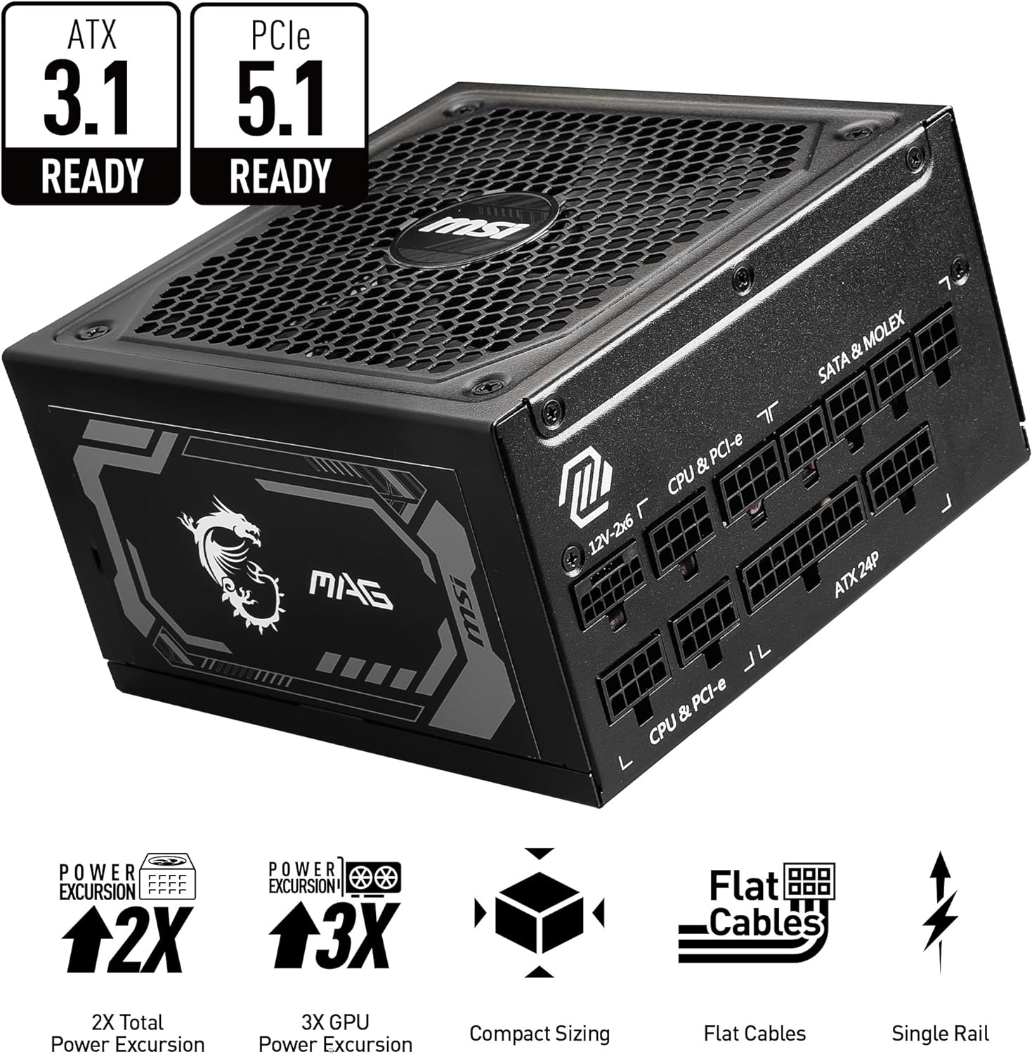 MSI Power Supply MAG A1000GL PCIE 5 Gaming 80 Plus Gold MSI Power Supply MAG A1000GL PCIE 5 Gaming 80 Plus Gold